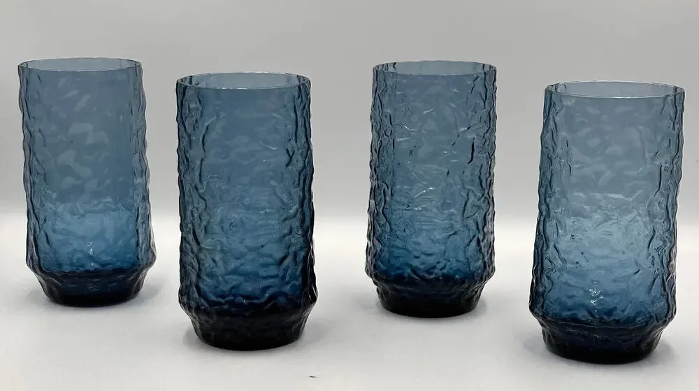Lenox Dark Blue Hand Blown Crystal Water Tea Glasses - Set of 4